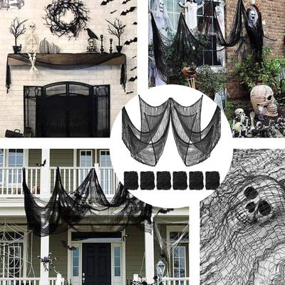 6 Pack Black Horror (30 X 72 Inches), Halloween Horror Fabric, Horror Fabric For Halloween Party, Home, Outdoor, Patio And Wall Decoration