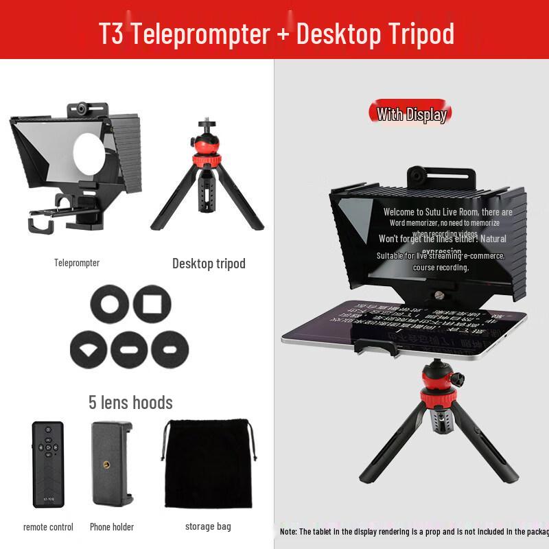 OLOEY T3 Portable Teleprompter for Smartphones & DSLRs with Desktop Tripod