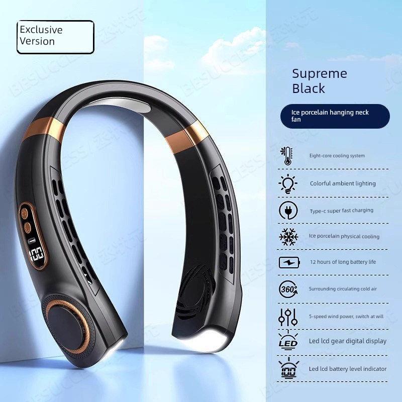 2026 New Model Neck-Hanging Fan, Cooling, Small and Portable, Ultra-Long Battery Life, Silent Electric Fan, Outdoor Wearable Ice Fan