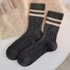 1 Pair Women Socks Ribbed Cuffs Twist Textures Sweat-absorbent Elastic Socks Autumn Winter Mid-tube Thick Warm Socks