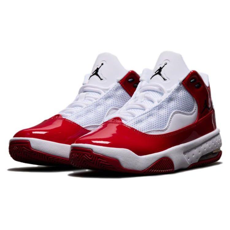 Jordan Max Aura 2 Kožené šněrovací ležérní protiskluzové odolné kotníkové dětské basketbalové boty Dětské tenisky Bílé Červené DC1767-100