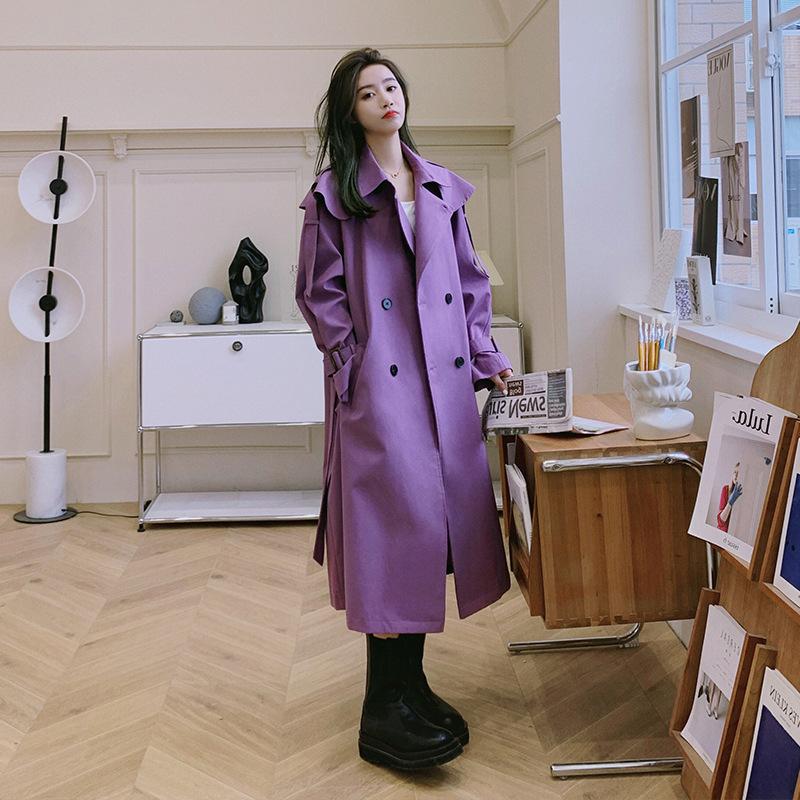 New French Romantic Purple Double-breasted Trench Coat for Women In Autumn Loose Slimming Lace-up Mid-length Coat