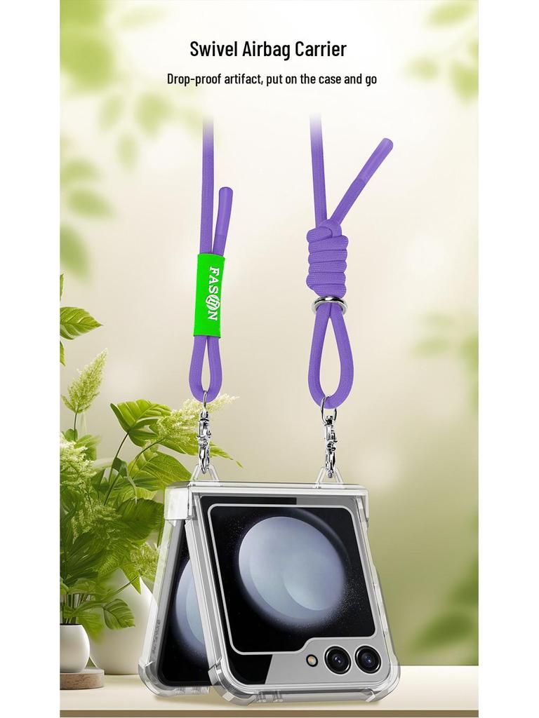 Samsung Z Flip5 Airbag Hinge Case – Transparent Acrylic, Full Coverage, Slim with Lanyard