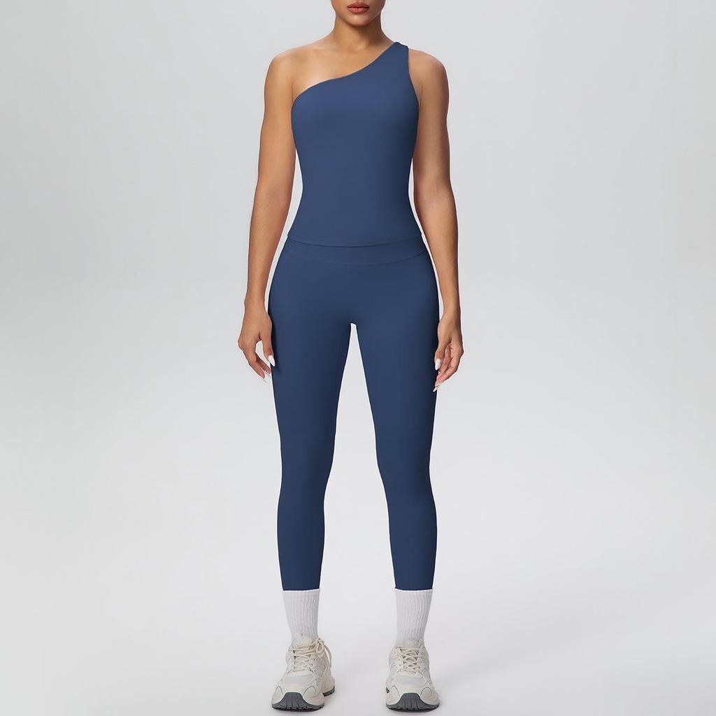 One-Shoulder Backless Sports Bra & High-Waisted Butt-Lifting Yoga Pants Set