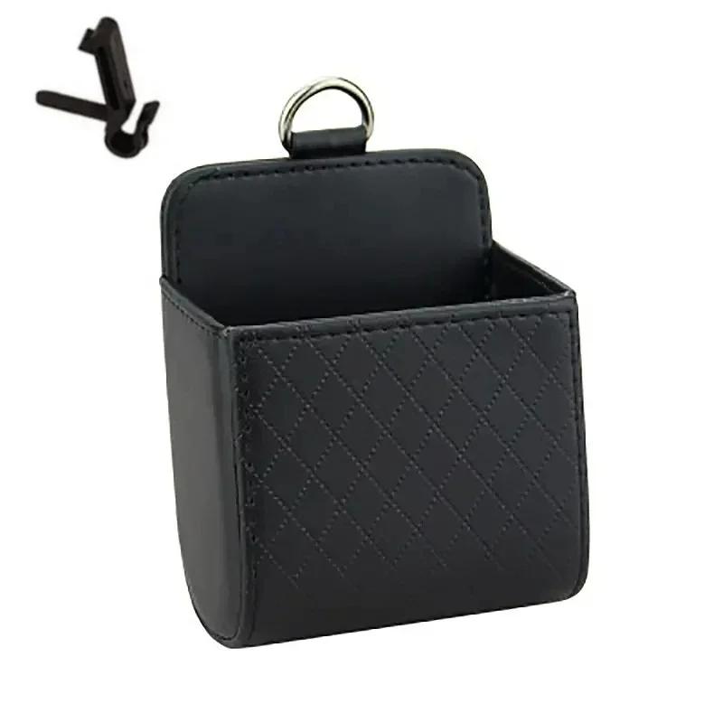 Universal Car Air Vent Phone Holder Bag Hanging Storage Organizer Pouch for Smartphone Glasses Keys PU Leather Car Accessories