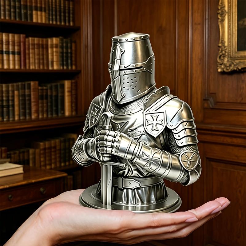 An Integrated Knight-style Bust 3D Printed Statue, a Realistic Bust of a Templar Knight, a Model of a Religious Fanatic