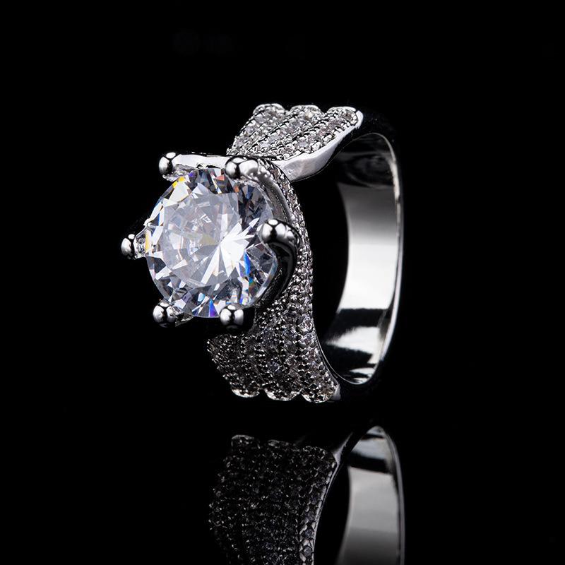 Luxury Rotating Full Diamond Six-Claw Flash Zircon Ring Women'S Luxury Zircon Large Carat Sansheng Iii Diamond Ring