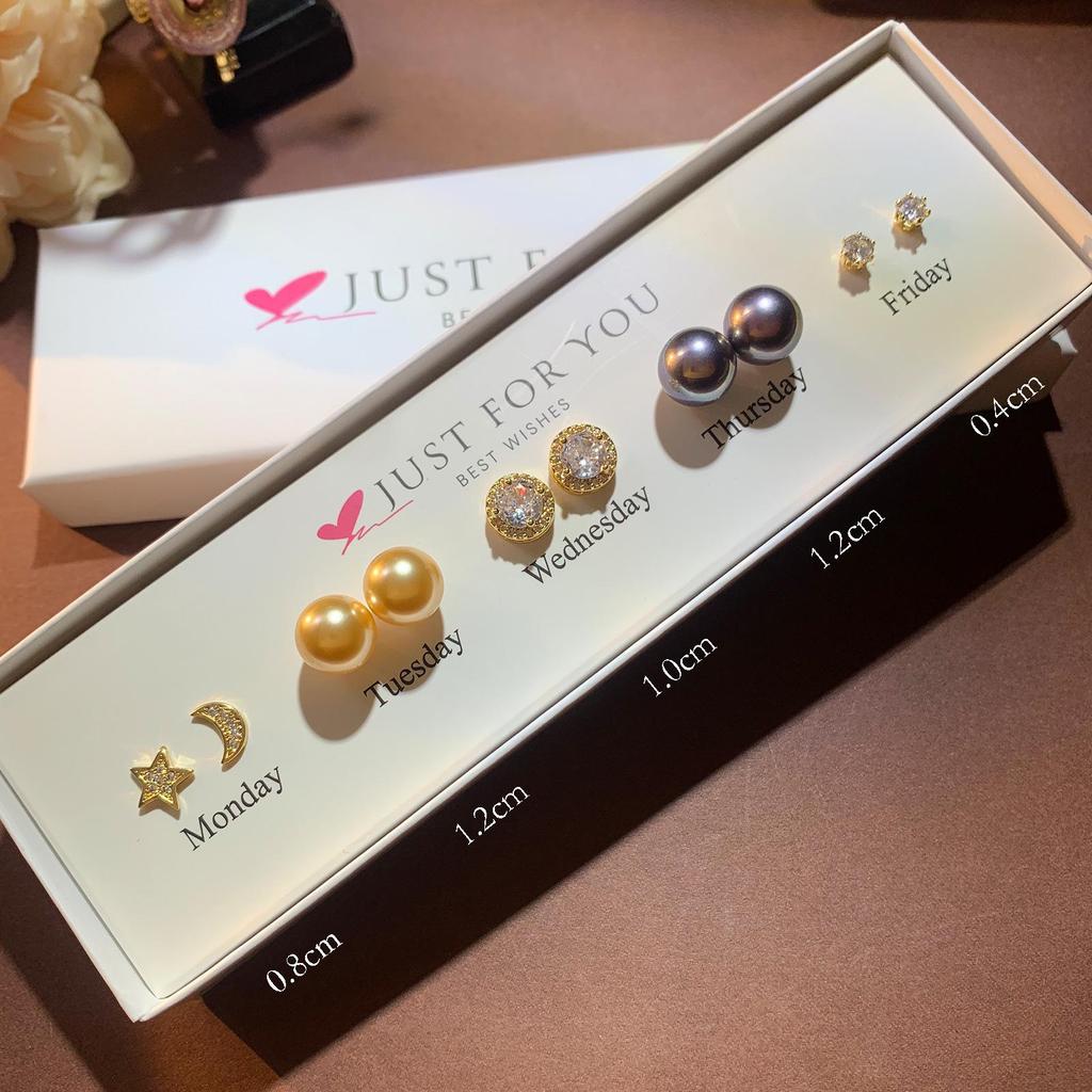 Zirkon Blume & Perle Herz Ohrstecker Set für Damen