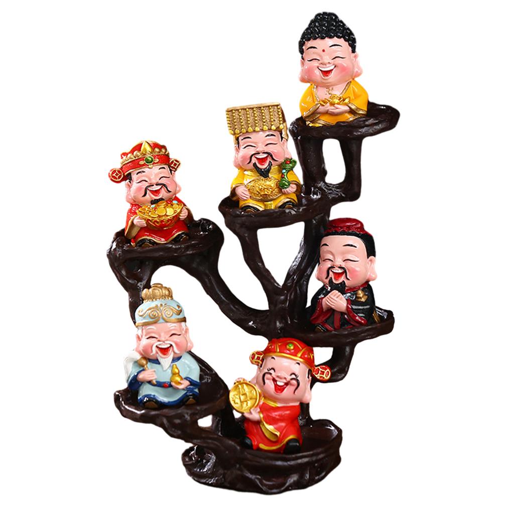 6x God of Good Fortune Figurines Decorative with Stand Miniature Figures for Spring Festival New Year Living Room Shelf Gift