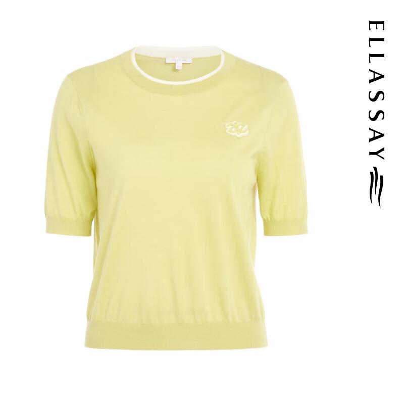 ELLASSAY Women's Merino Wool Silk Blend Short Sleeve Knit Top