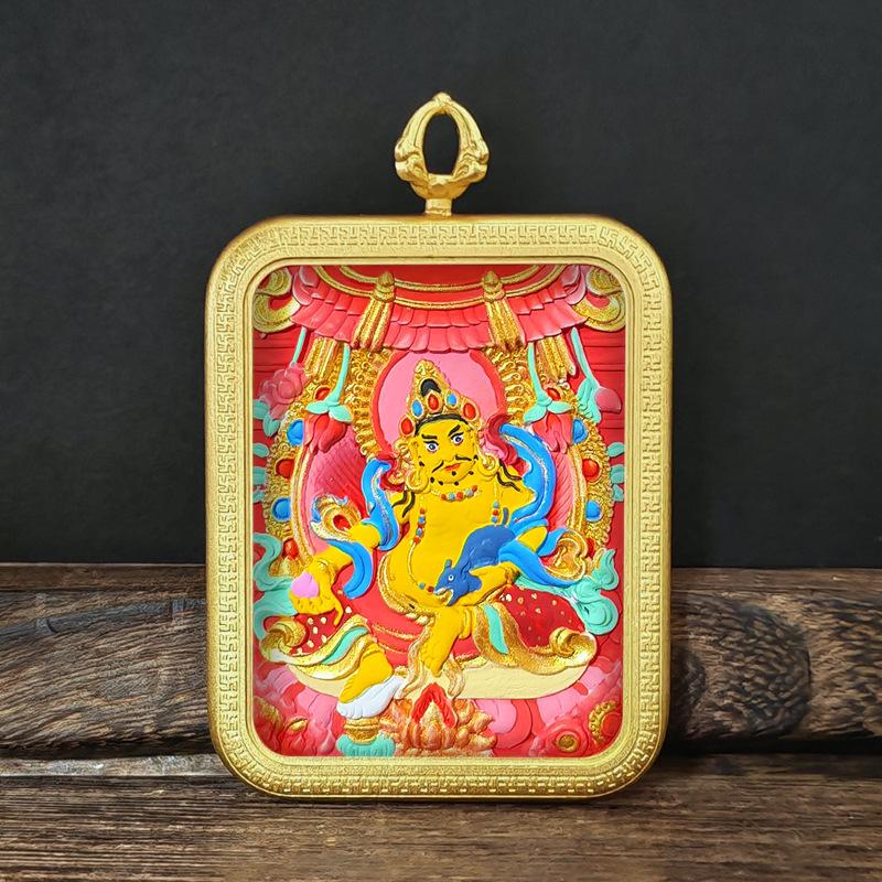 Tibetisches Grünes Tara & Gelbes Jambhala Amulett: Titanstahl Medizin Buddha Anhänger