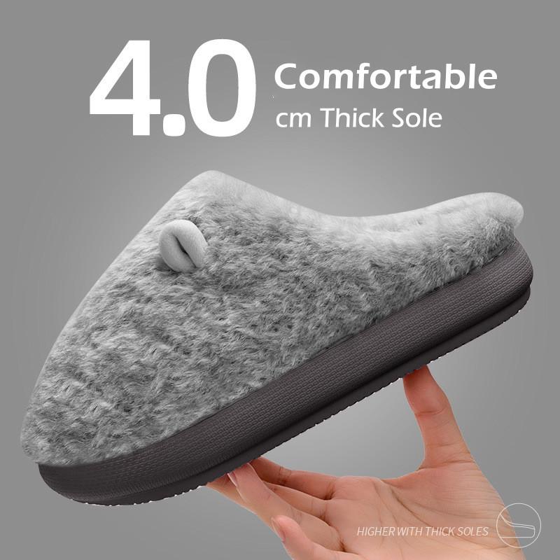 New Winter Slippers for Women Men Indoor Furry Warm Home Shoes Soft EVA Thick Sole Plush Women Couples Cute Platform Slides