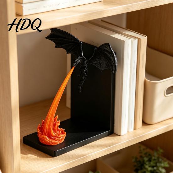 Creative Bookshelf Dividers Dragon Flame Book Nook Decor 3D Printed Fire-Breathing Figurine Glow in Cool Desk Decor for Men The Dark Ornament,