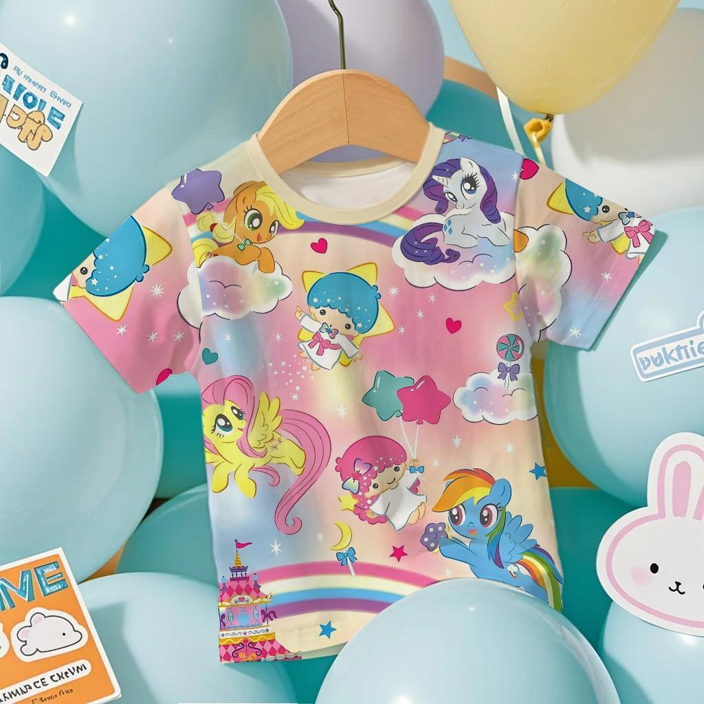 2026 Hot Sale Casual Kids Teenager Boys Girls My Little Pony Cartoon Print New Summer Fashion Short Sleeve Tops