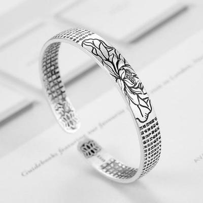 Bracelet Silver Buddhist Lotus Buddha Statue Heart Sutra