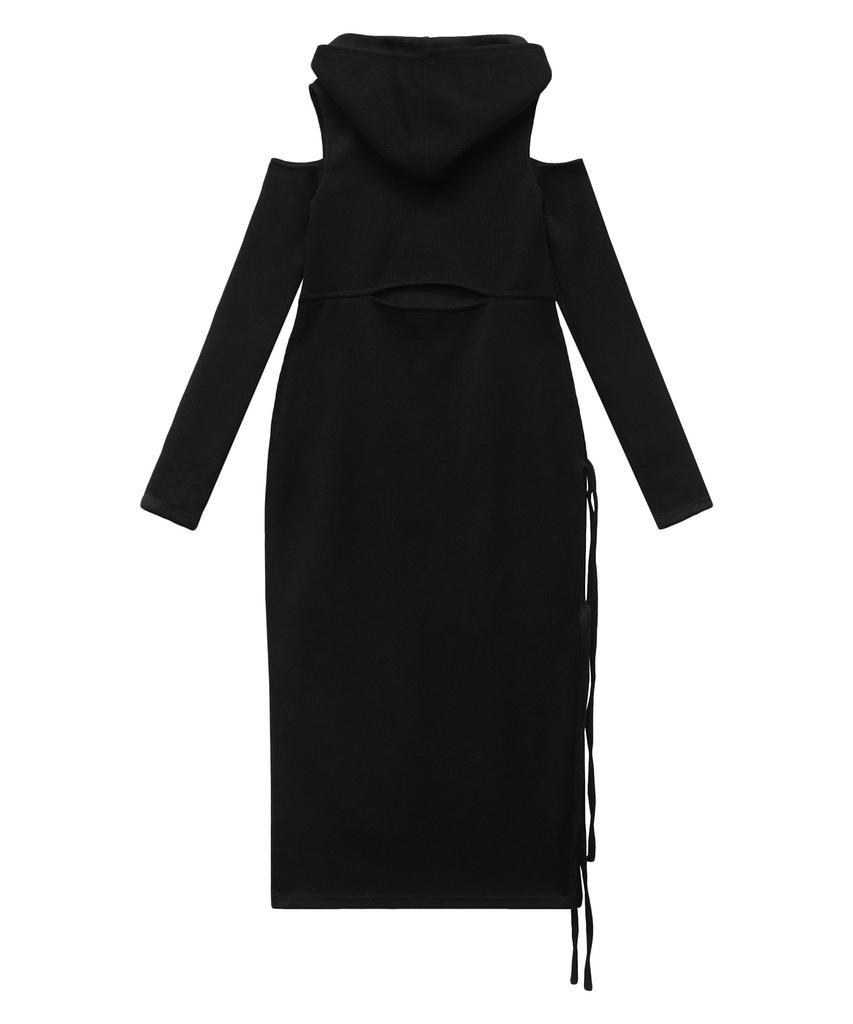 Teulimingbeodeu Hooded Cold-Shoulder One-Piece [ Black ]