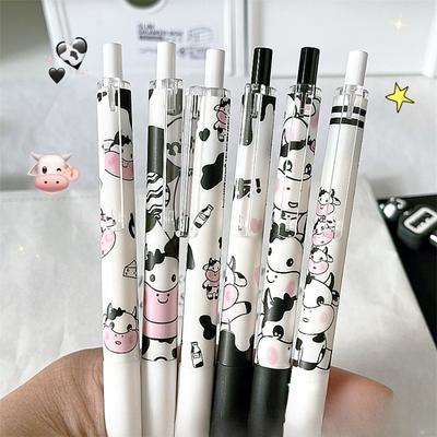 12Pcs Cute Cartoon Cow Press Neutral Pen Little Cow Neutral Pen 0.5mm Black Neutral Pen Writing Pens Office School Stationery