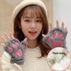 Cute Cartoon Bear and Cat Paw Plush Gloves for Girls - Warm, Thick Winter Riding Gloves with Neck Strap.