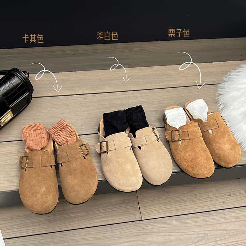 [Ushilai] Leather Boken shoes for women's autumn new soft-soled fashion casual outer wear classic bag head slippers tide