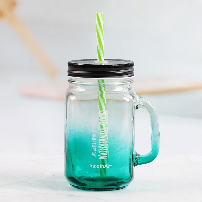 

Креативная кружка для пары, кружка с градиентной ручкой, с буквами и крышкой, персонализированная кружка для сока и напитков, кружка Мейсона, большой объем 301-400ml