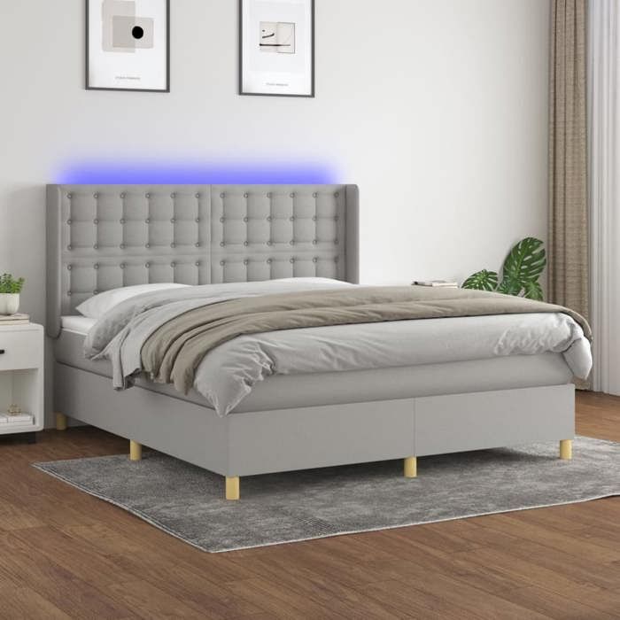 VidaXL Slat Bed Base with Mattress and LED, Upholstered Bed, Double Bed, Adult Bed for Interior Bedroom, 3139213