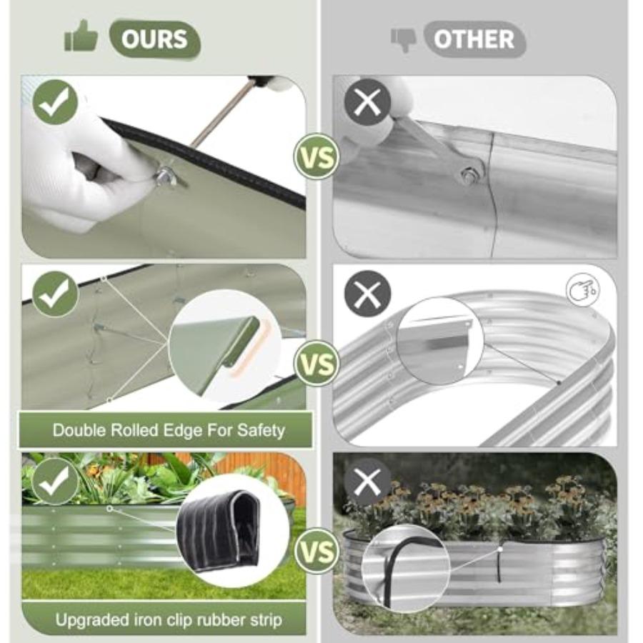 Galvanized Raised Garden Bed 8x2x1FT Metal Planter Boxes Outdoor Oval Steel Raised Bed Kit for Gardening with Protective Tape B