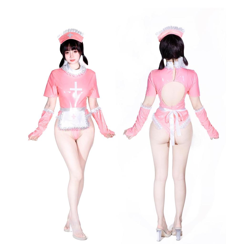 Sexy Nurse Cosplay PU Nurse Gloves One For Halloween Photo Events [SENMHS] Costume, 5-piece Set, Leather-style, Bondage-style, Lingerie-style,