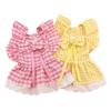 Sweet Pet Flying Sleeves Skirt Soft Comfortable Plaid Lace Dog Skirt Elegant Square Collar Pet Costume Photograph Prop
