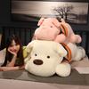 Cachorro Gigante 70/100CM Deitado com Suéter Brinquedos de Pelúcia Kawaii Travesseiro Husky Deitado Bonecas de Animais Macios de Pelúcia Presente para Meninos Meninas