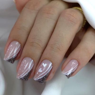 Película para Uñas Cuadrada Corta Simple Amor Uña Línea Francesa Pieza para Uñas Uña Postiza