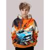 Boys' Street Sports Car Patterned Hoodie, Long Sleeved Pullover Casual Wear, Cartoon Fashion Style