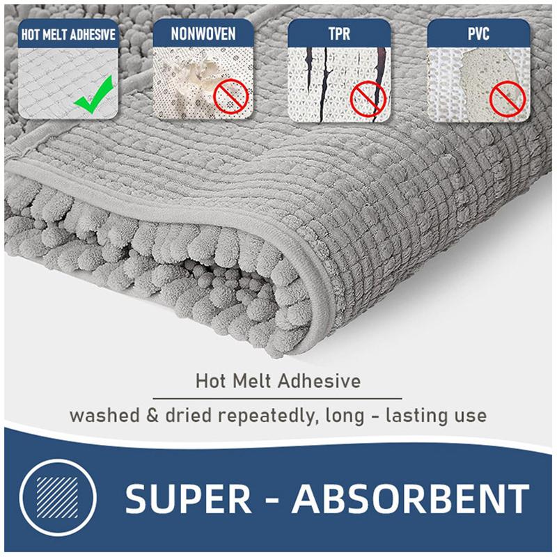 Thick Chenille Bathroom Mat, Water Absorbent Non-Slip Quick Dry Shower Rug