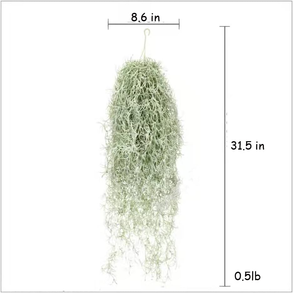 Artificial Spanish Moss Faux Hanging Greenery Moss 31.5 Fake Air Plant Looks Real for Home Outdoor Decoration Pack of 1 Green