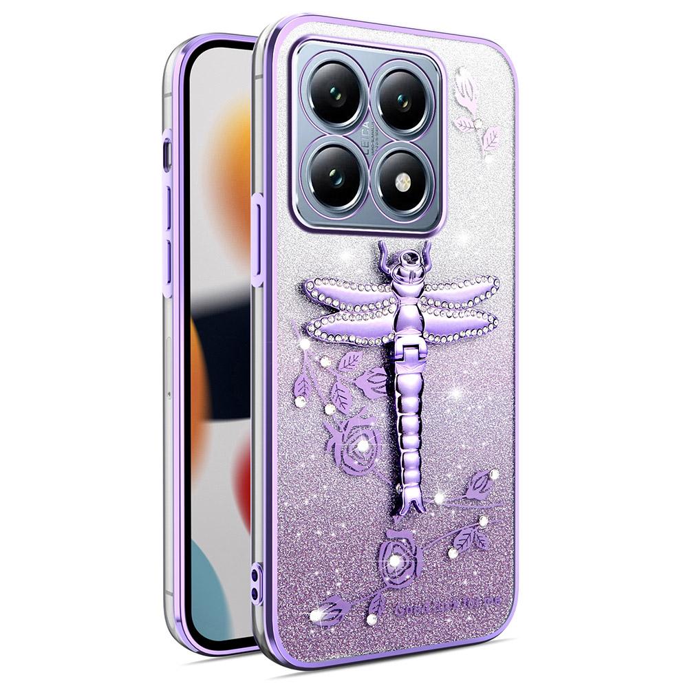 KADEM For Xiaomi 15T Case Dragonfly Kickstand TPU Flowers Glitter Phone Cover