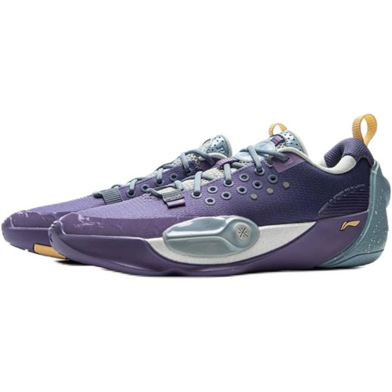 Li Ning Wade All City Fashion Comfortable Shock Absorption Rebound Support Low Top Kids Basketball Shoes Men Basketball Shoes Purple Blue YKBV010-5