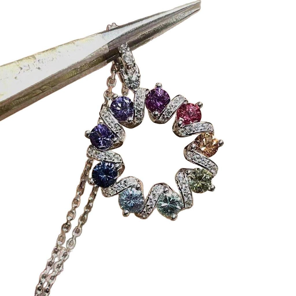 "Rainbow Prologue" Full Diamond Rainbow Donut Necklace Fashion Light Luxury Niche Design Rainbow Clavicle Chain