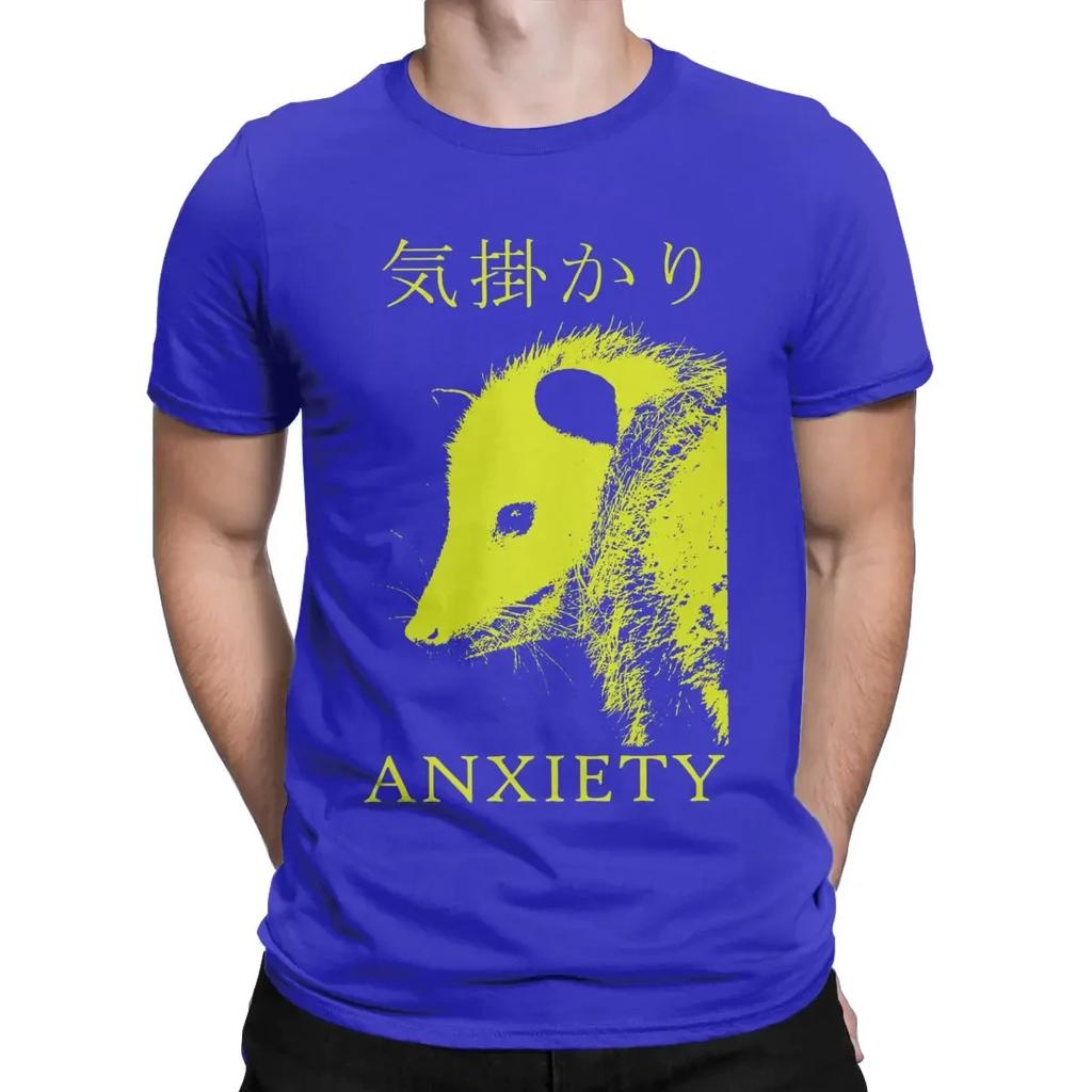 Anxiety Opossum Live Weird T-Shirts for Men Funny Vintage Cotton Tee Shirt Crew Neck Short Sleeve T Shirts Graphic Clothing