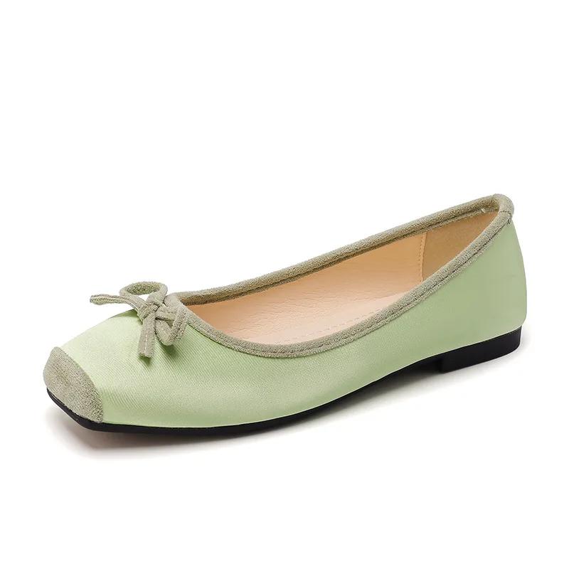 

Flat Shoes for Women New Spring and Autumn Summer Bow Color Blocking Square Toe Light Cut Single Shoe Womens Women Work Shoes 40 світло-зелений колір