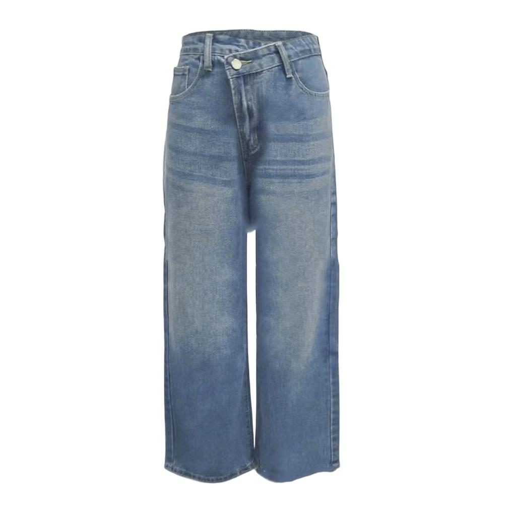 Lässige und stilvolle asymmetrische Low-Slanted Jeans mit Knopf und Reißverschluss für Damen