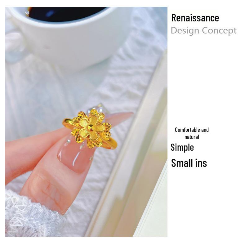 Women's Gold-Plated Peach Blossom Double-Layer Open Ring