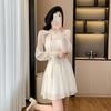Real shot chic design sense long sleeve chiffon dress children waist temperament design sense small short skirt autumn