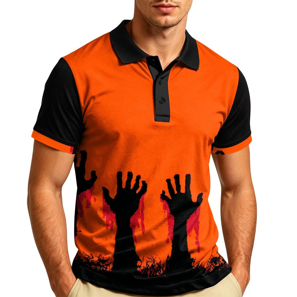 Men's Halloween Short Sleeve Casual Shirt with Turn Down Collar