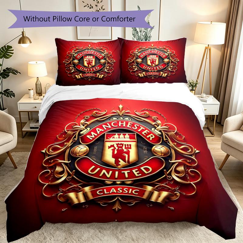 3pcs Duvet Cover Set, Manchester United Manchester City Digital Print Bedding Set, Soft Comfortable Bedclothes For Bedroom, Guest Room