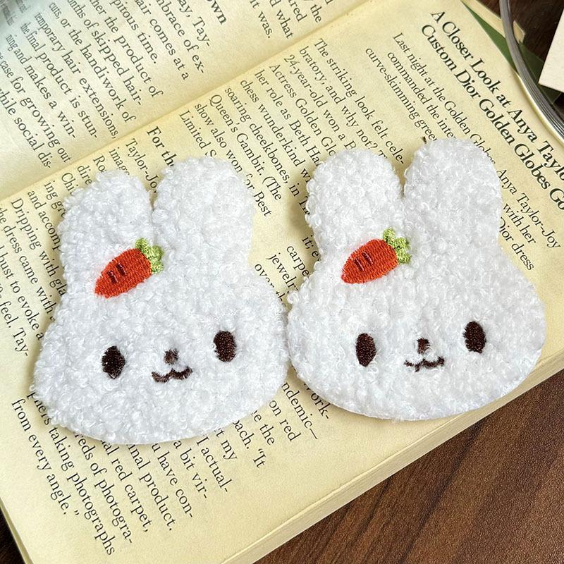 Cute Plush Bunny Hair Barrettes Embroidered Carrot Magic Paste Soft Non-slip Clips for Kids Birthday Return Gifts