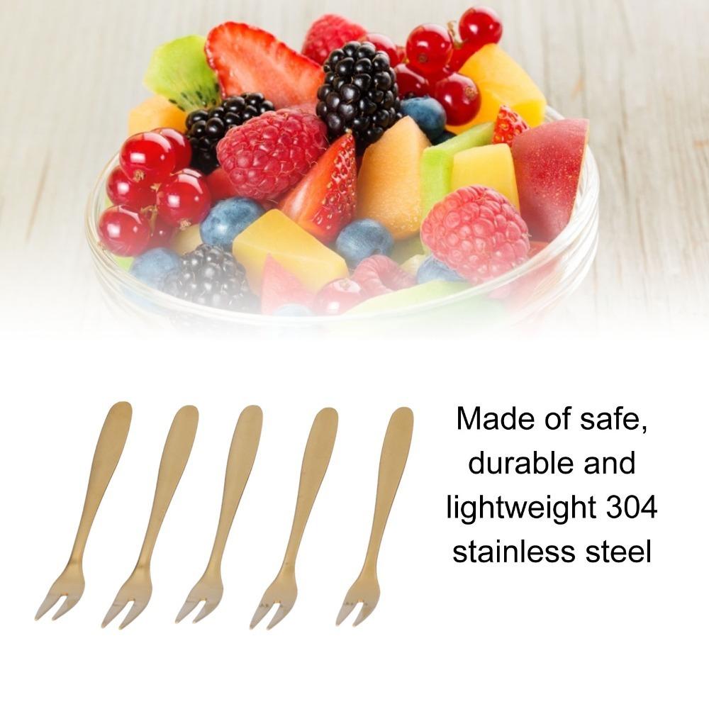 5Pcs Mini Size Fruit Fork Rustless Steel Dessert Fork Portable Snack Fork Café