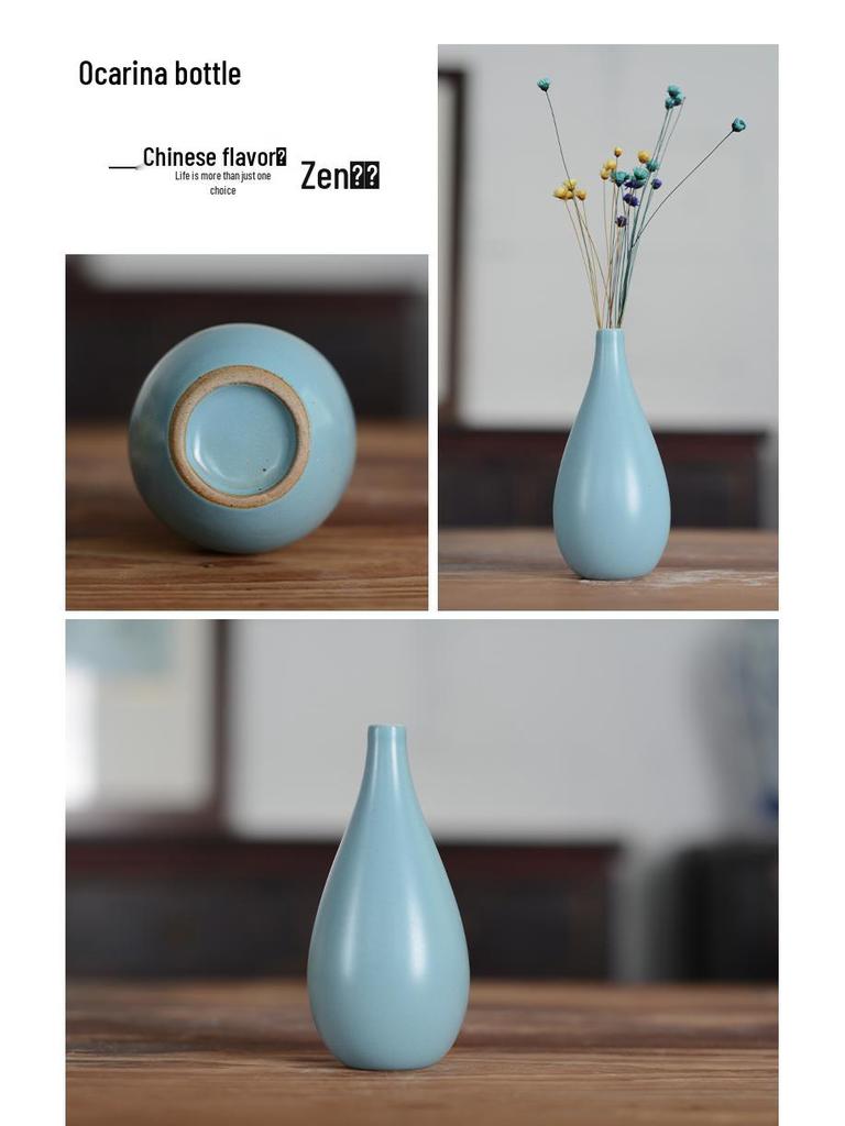 Vaso Ceramica Blu Zen - Mini Composizione Floreale, Ornamento per Soggiorno, Portafiori Secchi, Decorazione Floreale Arte Cerimonia del Tè Giapponese.