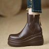 PU 8 Cm Scarpe da Donna Fatte a Mano Autunno e Inverno Pelle Morbida per Aumentare Impermeabile Plateau Suola Morbida Stivaletti Leggeri