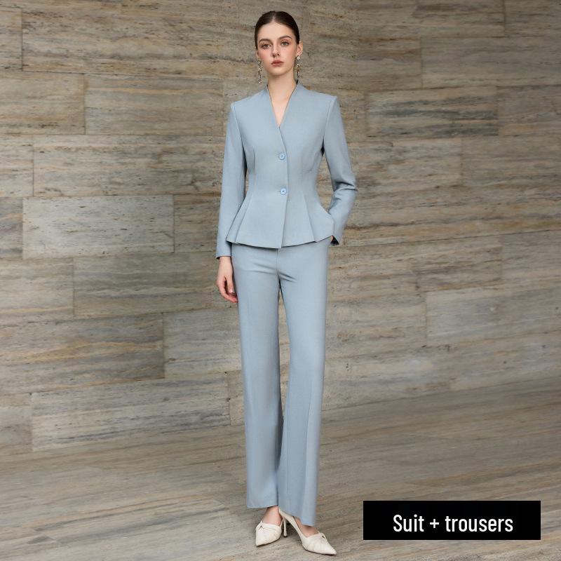Women s Blue Suit Set - High-End, Waist-Cinched, Slimming, Professional Wear for Spring and Autumn XXL