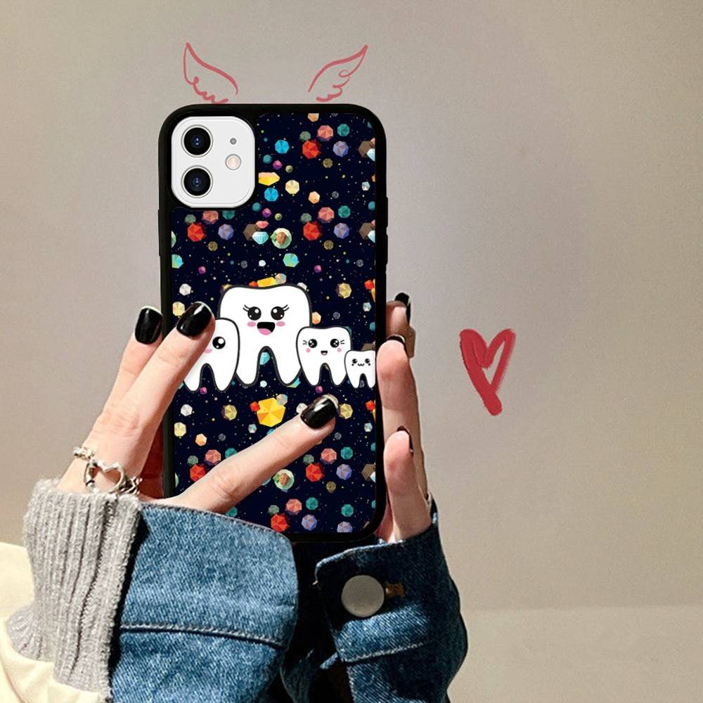 Dentist Tooth Pattern Phone Case Wireless Charging PC+TPU For IPhone 11 12 13 14 15 16 17 Pro Max Plus Case