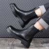 Marke Klassische Schwarze High Top Stiefel Männer High Heel Echtes Leder Ankle Chelsea Stiefel Männer Britischen Stil Dicke Sohle Mid Top Stiefel